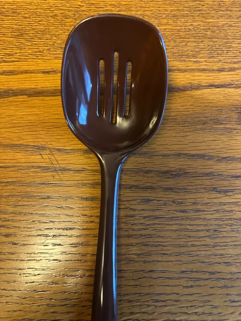 Vintage Brown Slotted Melamine Serving Spoon Rosti for Hutzler Made In Denmark